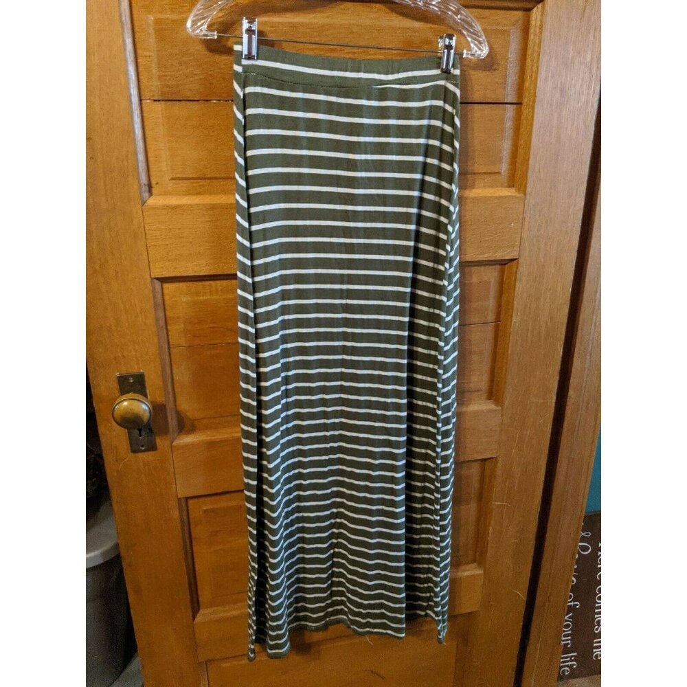 Dynamite Maxi Skirt Size S Small Army Green White Striped Stretch Long Modest